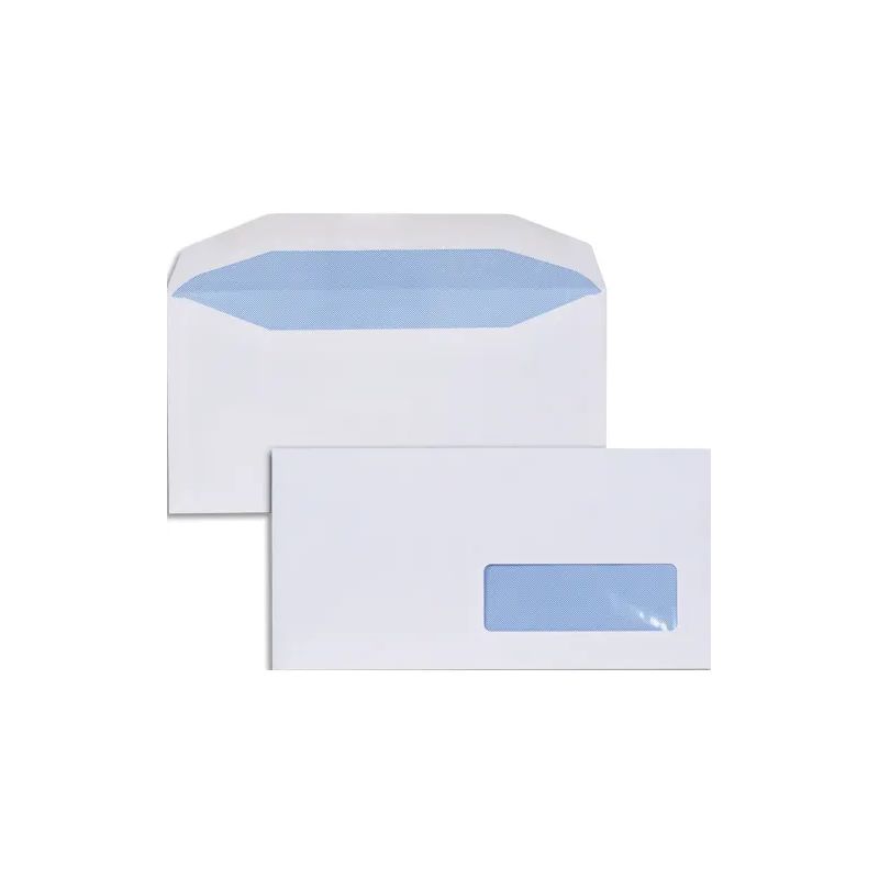  Boîte de 1000 enveloppes Blanches gommées 80g mise sous pli automatique DL2 114X229 fenêtre 35x100