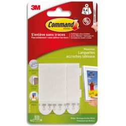 POST-IT Blister de 8 Languettes de fixation Command(TM) pour tableau, Moyen modèle blanc Poids max 5,4 Kg