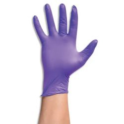 Boîte 100 gants nitrile violet touché texturé amélioré 100% synthétique. Sans protéine latex. Taille M