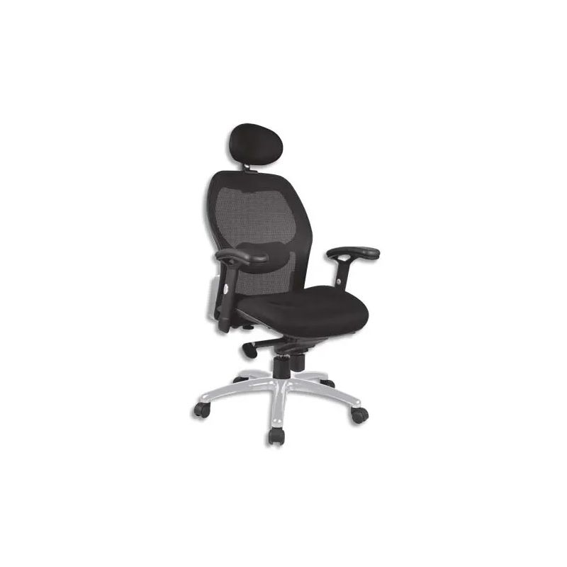 Fauteuil Tempo noir dossier résille assise Mesh, à mécanisme basculant décalé, accoudoirs fournis