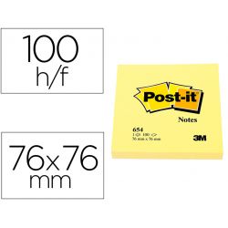 POST-IT Lot de 12 blocs repositionnables 654CY 100 feuilles. Format 7,6 x 7,6cm. Coloris Jaune