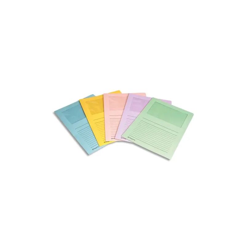 PERGAMY Paquet 100 pochettes coin en carte 120g avec fenêtre. Dimensions 22 x 31 cm. Coloris ass pastel