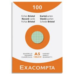 EXACOMPTA Etui de 100 fiches bristol non perforées 148x210mm (A5) quadrillées 5x5 assortis