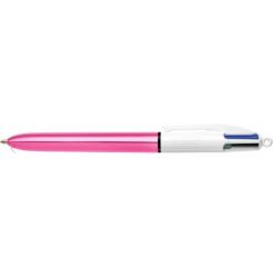BIC Stylo bille 4 couleurs rétractable Shine. Pointe Moyenne (1,0 mm) - Corps Métallisé Rose