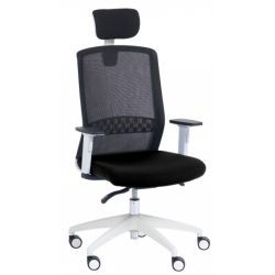 FAUTEUILSCOTT SYNCHRONE NOIR/NOIR STRUCTURE BLANCHE AVEC APPUI-TÊTE