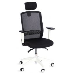 FAUTEUILSCOTT SYNCHRONE NOIR/NOIR STRUCTURE BLANCHE AVEC APPUI-TÊTE