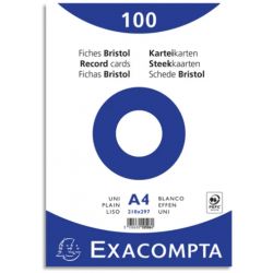 EXACOMPTA Sachet de 100 fiches bristol (sous-film) non perforées 210x297mm (A4) unies Blanc