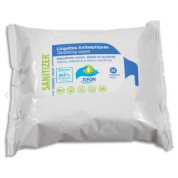 TIFON Paquet 30 lingettes humides 20x20cm pour désinfection des mains et surfaces, actif sur coronavirus