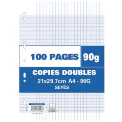 NEUTRE Sachet de 100 pages copies doubles A4 grands carreaux 90g perforées