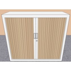 Armoire métal L120xH105, rideau chêne, structure blanche