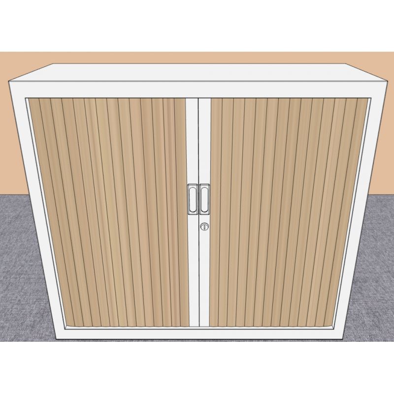 Armoire métal L120xH105, rideau chêne, structure blanche