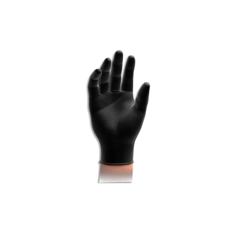 Boîte de 50 gants nitrile non poudrés GoGrip avec picot 6,5gr. Coloris noir. Taille XL