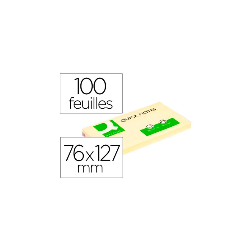 Bloc-notes q-connect quick notes 76x127mm 1 bloc 100f repositionnables coloris jaune.