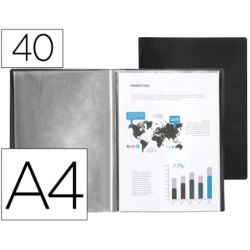 Protège-documents liderpapel polypropylène couverture flexible 40 pochettes fixes a4 210x297mm noir opaque.