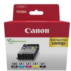 CANON Multipack 5 cartouches Jet d'encre N° 580 + 581 / 2078C008 Noir XXL + Noir + Cyan + Magenta + Jaune