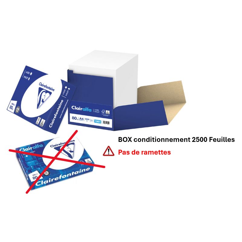 CLAIREFONTAINE Box de 2500 feuilles papier Blanc CLAIRALFA 80 grammes format A4