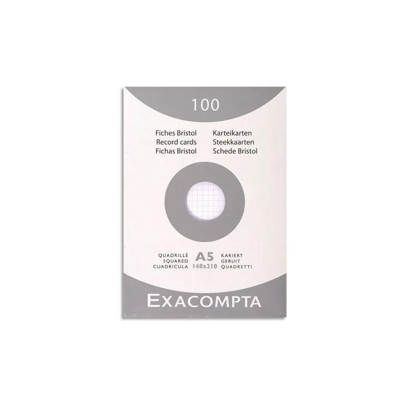 EXACOMPTA Etui de 100 fiches bristol non perforées 148x210mm (A5) 5x5 Blanc