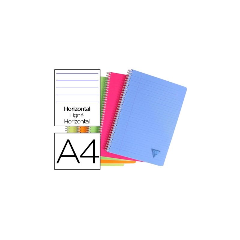 Cahier clairefontaine linicolor reliure intégrale assortiment fresh a4 21x29,7cm 180 pages 90g ligné + marge.