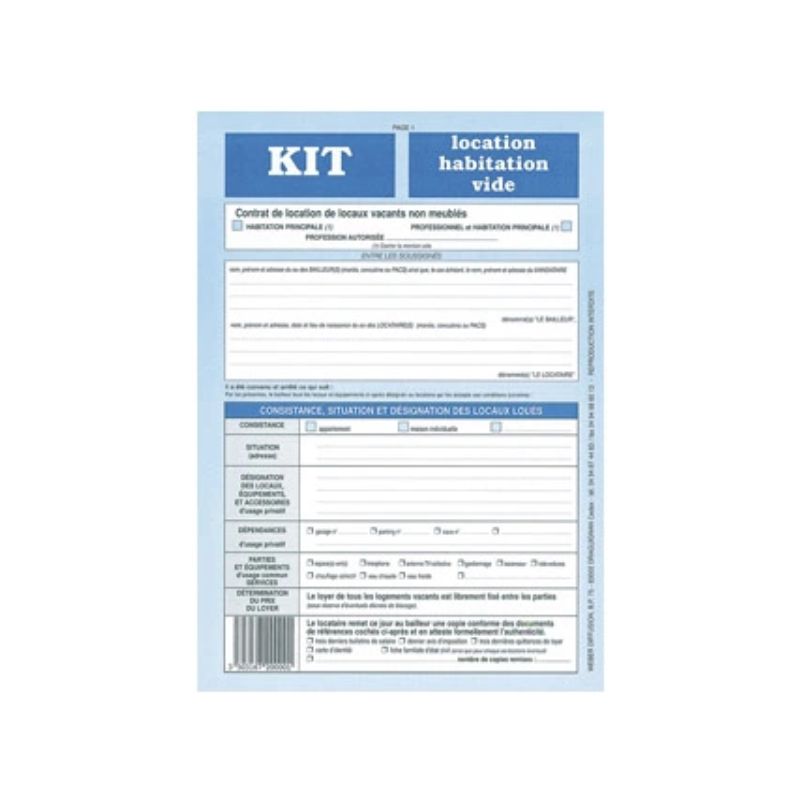 Kit contrat location habitation vide weber diffusion 8 pages location caution état lieux entrée et sortie.
