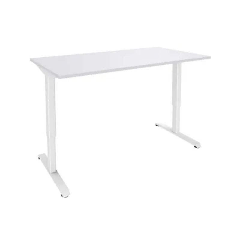Bureau électrique 140x80cm blanc, piètement blanc, 1 moteur