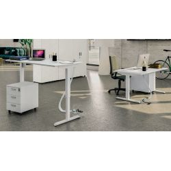 Bureau électrique 140x80cm blanc, piètement blanc, 1 moteur