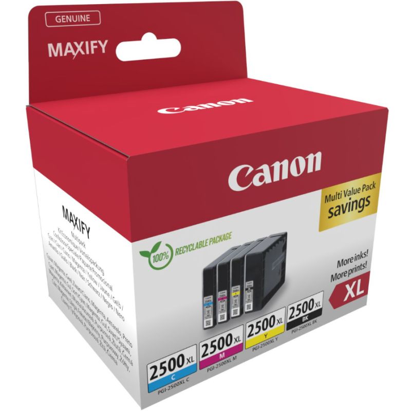 CANON Multipack 4 cartouches Jet d'encre N° 2500 / 9254B010 Noir + Cyan + Magenta + Jaune - Format XL