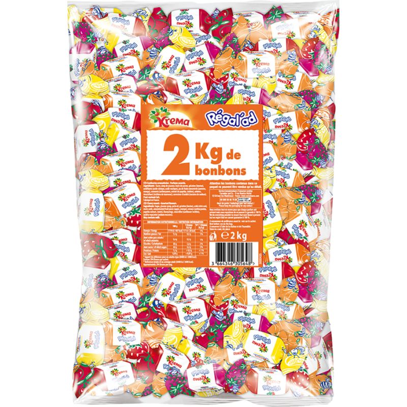 KREMA Confiseries aromatisées KREMA REGAL'AD nouvelle recette sans gélatine. Parfums assortis. Sachet 2kg
