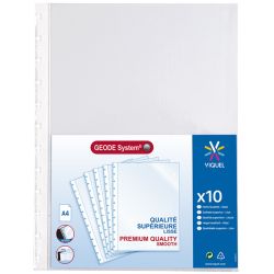 VIQUEL Sachet de 10 pochettes perforées à ouverture haut pour reliure Géode Méteor polypropylène 6,5/100e
