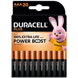 DURACELL Piles alcalines AAA LR03 Plus, 1,5V lot de 20 piles 5019159
