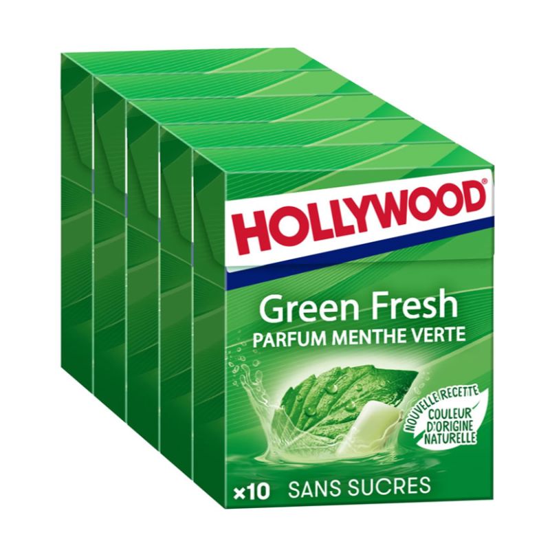HOLLYWOOD Green Fresh Chewing-gum à la menthe verte sans sucres 