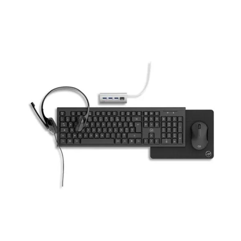 MOBILITY LAB Kit 5en1:Souris sans fil/Clavier sans fil/Hub USB/Casque Jack 3,5mm/Tapis de Souris ML308463