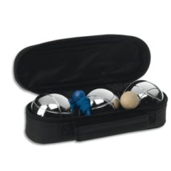 Jeu de pétanque 3 boules, Ø : 7,2cm, poids 715g, cochonnet bois & mètre ruban, dans 1 sac nylon 600D noir