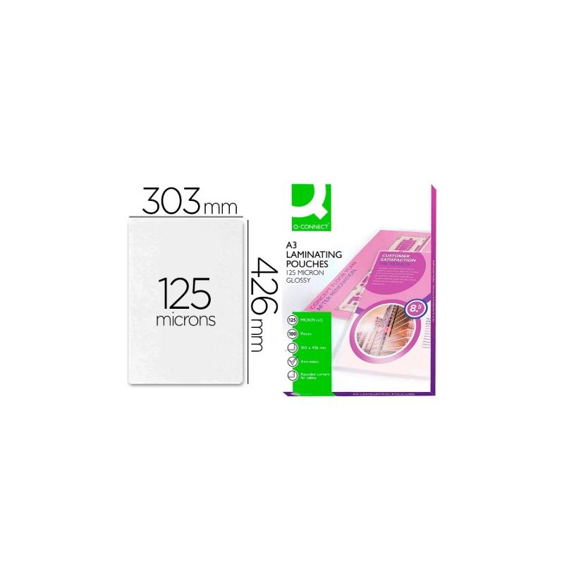 Pochette plastification q-connect à chaud économique format a3 125 microns boîte 100 unités.