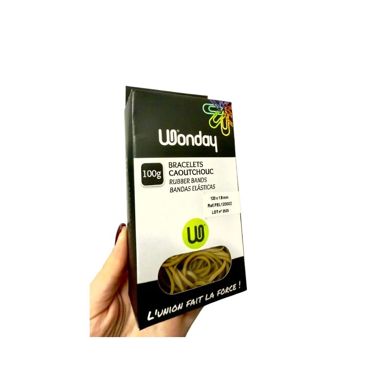Boite de 100g de bracelet caoutchouc 120x1.8mm.