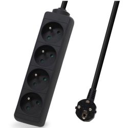 Multiprise électrique sans interrupteur 4 prises cable 1.50m noire NF